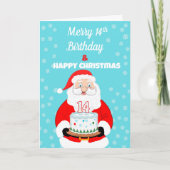 Prettig 14e verjaardags Kerstmis Kerstman  Kaart (Voorkant)