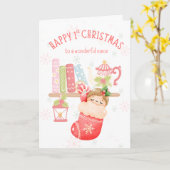 Prettig 1e kerstfeest voor nichtje kaart (Gele Bloem)