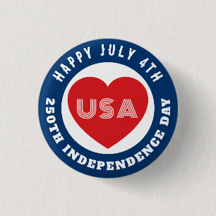 Prettig 250e Onafhankelijkheidsdag 4 juli Liefs VS Ronde Button 3,2 Cm