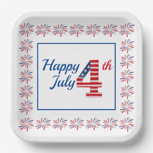 Prettig 4 juli 9" vierkante papieren bord (Voorkant)