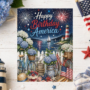 Prettig 4 juli, Amerika verjaart, Vuurwerk Briefkaart