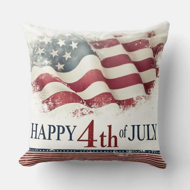 Prettig 4 juli - Amerikaanse Vlag Vintage Design Kussen (Voorkant)