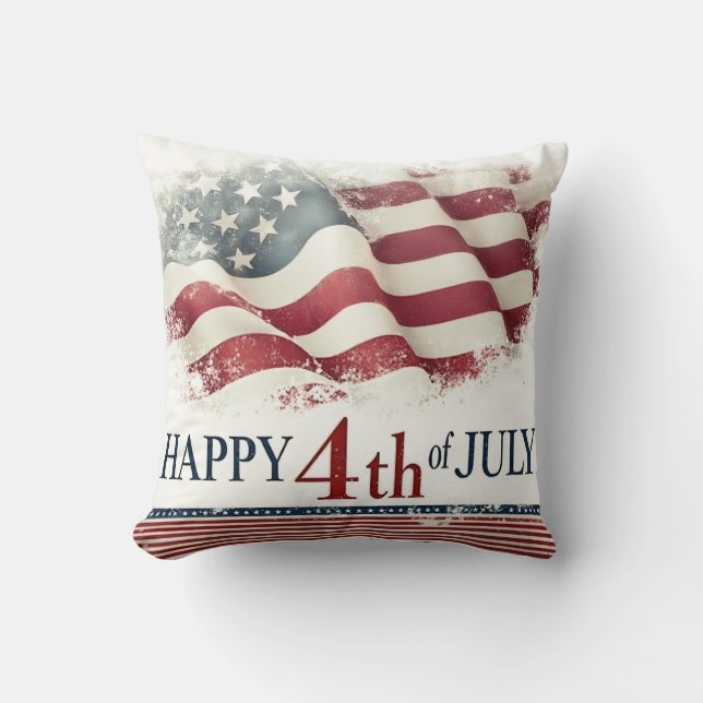 Prettig 4 juli - Amerikaanse Vlag Vintage Design Kussen (Voorkant)