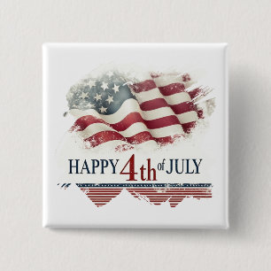 Prettig 4 juli - Amerikaanse Vlag Vintage Design Vierkante Button 5,1 Cm