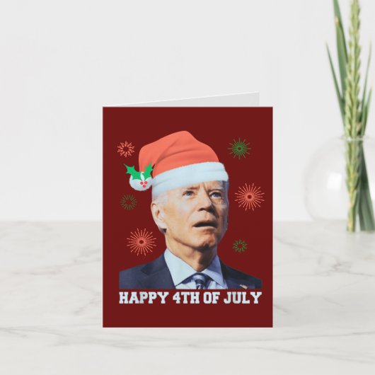 Prettig 4 juli Biden Kerstman Hoed Grappig  Feestdagen Kaart (Voorkant)