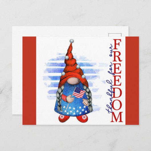 Prettig 4 juli Cute Gnome Vrijheid Briefkaart (Voorkant / Achterkant)
