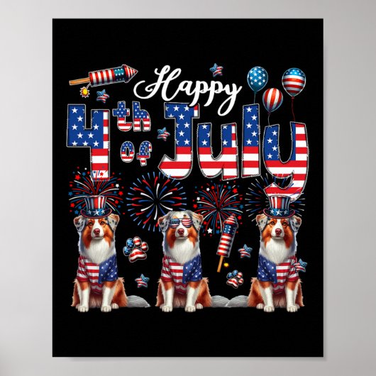 Prettig 4 juli Drie Schattige Australische Herders Poster (Voorkant)