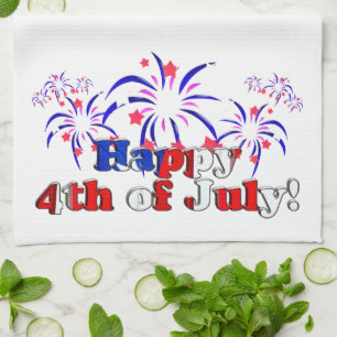 Prettig 4 juli met vuurwerk theedoek