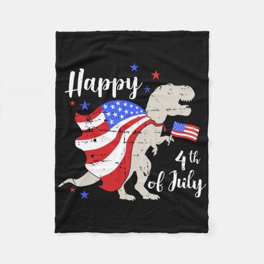 Prettig 4 juli Onafhankelijkheidsdag met T-rex Din Fleece Deken (Voorkant)
