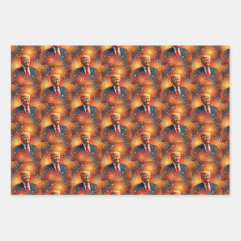 Prettig 4 juli President Trump Kleurrijke Vuurwerk Inpakpapier Vel