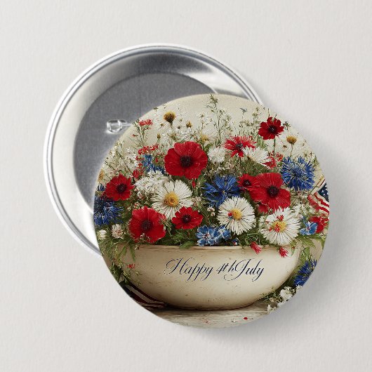 Prettig 4 juli ronde button 7,6 cm (Voorkant /achterkant)