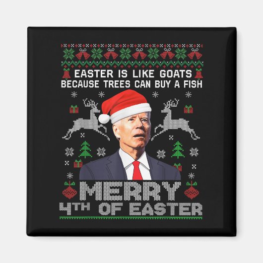 Prettig 4de Pasen Grappige Biden Lelijk Kersttrui Magneet (Voorkant)