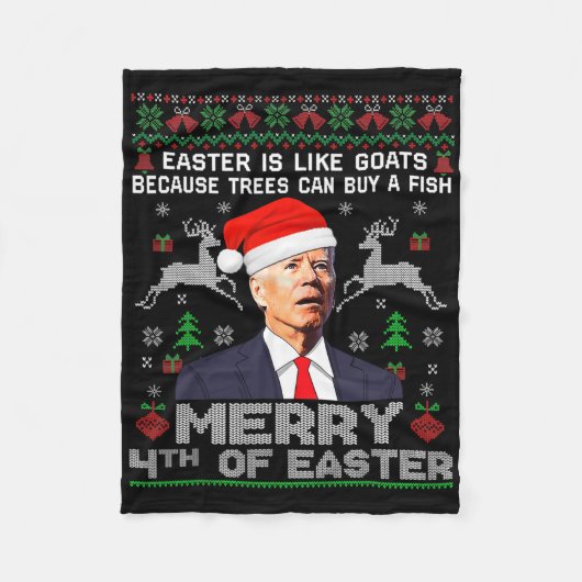 Prettig 4e Pasen Leuk Biden Lelijk Kerstmannen Fleece Deken (Voorkant)
