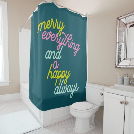 Prettig Alles Gelukkig Altijd Mint Teal Feestdag Douchegordijn (In situ)