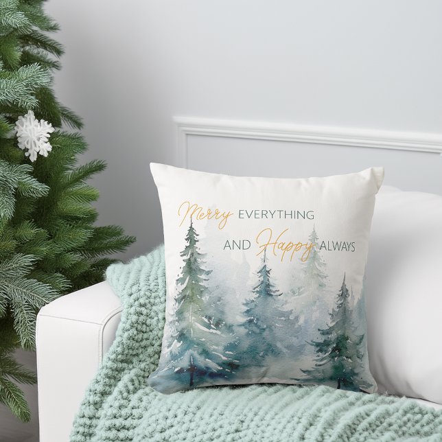 Prettig Alles Gelukkig Altijd Winterbomen Kussen (Merry Everything Happy Always Winter Trees Throw Pillow)