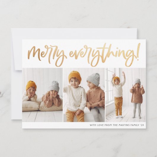 Prettig Alles Goud Script 3 Foto Kerstmis Feestdagenkaart (Voorkant)
