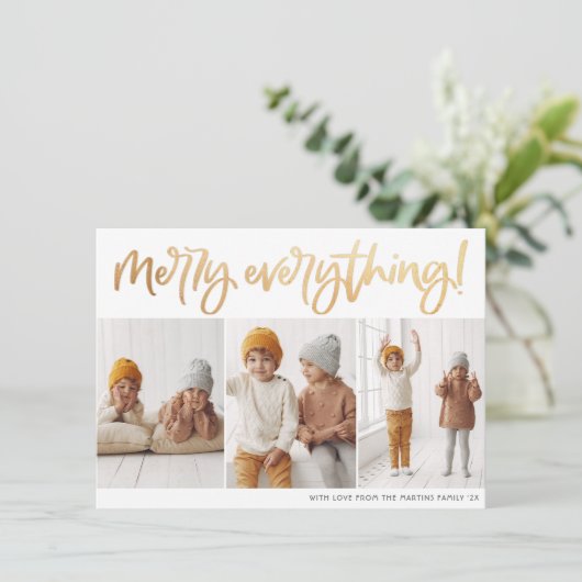 Prettig Alles Goud Script 3 Foto Kerstmis Feestdagenkaart (Staand voorkant)