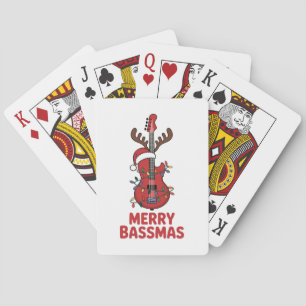 Prettig Bassmas Basgitaar Typografie Kerstman Hoed Pokerkaarten