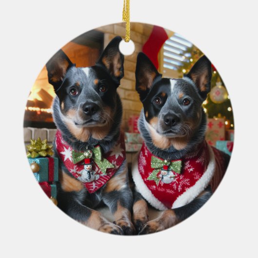 Prettig Blue Heeler Kerstfeest! Keramisch Ornament (Achterkant)