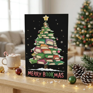 Prettig Boekfeest Boekenboom Kerstmis Boekenliefhe Feestdagenkaart