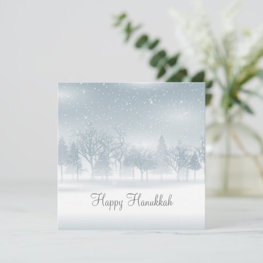 Prettig Chanoeka Sneeuwlandschap Natuur Mooie Jood Feestdagenkaart (Staand voorkant)