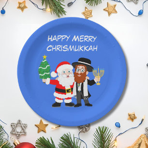 Prettig Chrismukkah-feest van Kerstman en Rabbijn Papieren Bordje