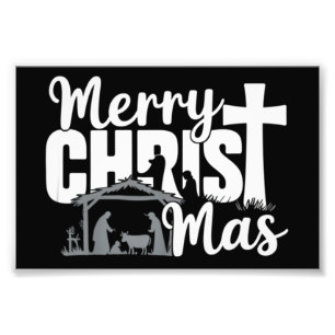 Prettig Christ Mas Christelijk Kerstmis Jezus Fami Foto Afdruk