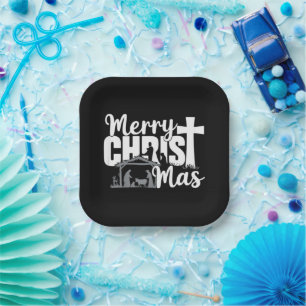 Prettig Christ Mas Christelijk Kerstmis Jezus Fami Papieren Bordje