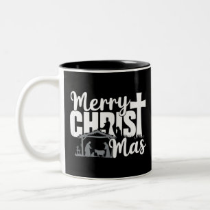 Prettig Christ Mas Christelijk Kerstmis Jezus Fami Tweekleurige Koffiemok
