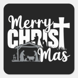 Prettig Christmas Christelijk Kerstmis Jezus Famil Vierkante Sticker