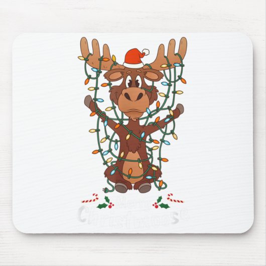 Prettig Christmoose Kerst Mooses Kerstboom Licht Muismat (Voorkant)
