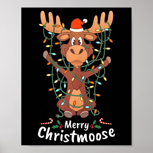 Prettig Christmoose Kerstmis Eland Kerstboom Licht Poster (Voorkant)