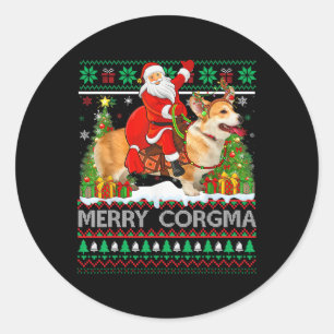 Prettig Corgmas Grappige Lelijke Kerstman rijdt op Ronde Sticker