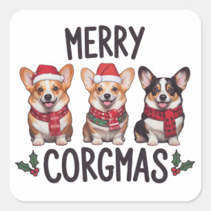 Prettig Corgmas Kerstman Hoed Kerstmis Corgi Hond Vierkante Sticker