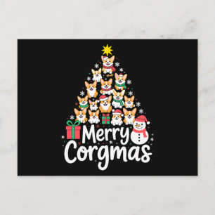 Prettig Corgmas Kerstmis Corgi Hond Boom Sneeuwman Feestdagenkaart