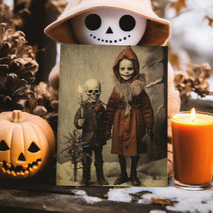 Prettig Creepkerst Griezelige Vintage Skelet Gotis Briefkaart