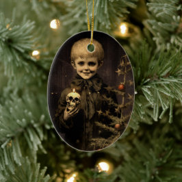 Prettig Creepkerstfeest Griezelige Jongen Gotische Keramisch Ornament