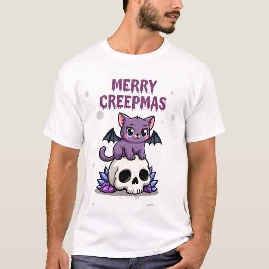 Prettig Creepkerstfeest Kat Pastel Goth Kerst Sche T-shirt (Voorkant)