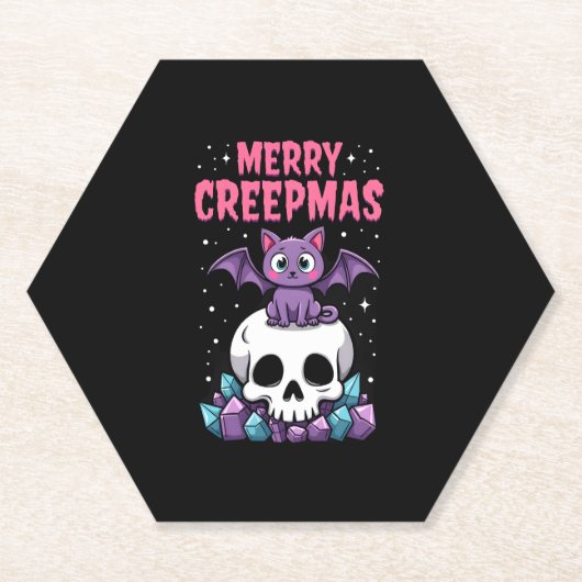 Prettig Creepkerstfeest Kat Pastel Goth Kerstmis S Kartonnen Onderzetters (Voorkant)