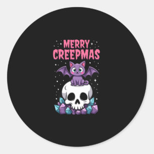 Prettig Creepmas Kat Pastel Goth Kerstmis Schedel  Ronde Sticker