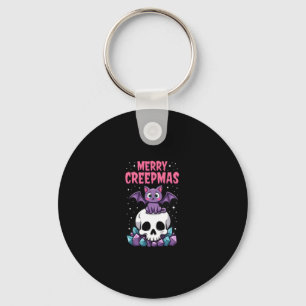 Prettig Creepmas Kat Pastel Goth Kerstmis Schedel Sleutelhanger