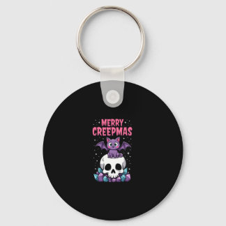 Prettig Creepmas Kat Pastel Goth Kerstmis Schedel  Sleutelhanger