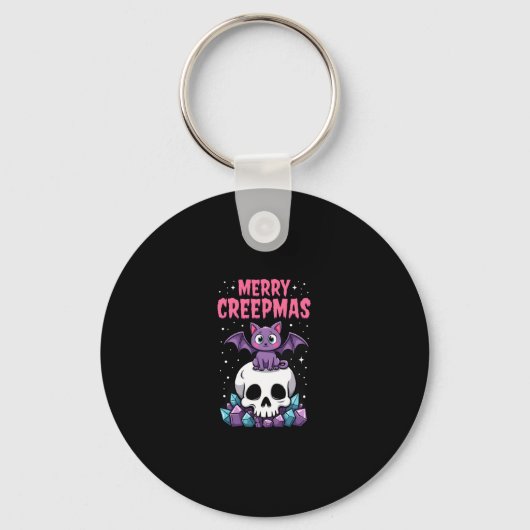 Prettig Creepmas Kat Pastel Goth Kerstmis Schedel Sleutelhanger (Voorkant)