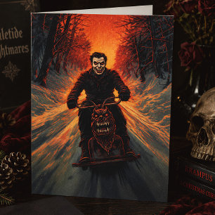 Prettig Creepmas Krampus slee van oude horror Feestdagenkaart