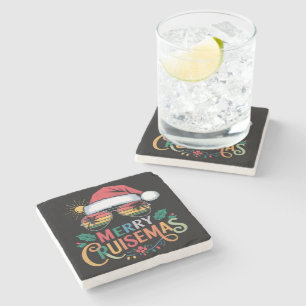 Prettig Cruisemas 2024 Kerstmis Kerstman Rendier  Stenen Onderzetter