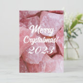 Prettig Crystalmas 2023 Roze Rozenkwarts Kristal Feestdagenkaart (Staand voorkant)