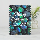 Prettig Crystalmas 2024 Blauwe Labradoriet Kristal Feestdagenkaart (Staand voorkant)