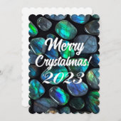 Prettig Crystalmas 2024 Blauwe Labradoriet Kristal Feestdagenkaart (Voorkant / Achterkant)