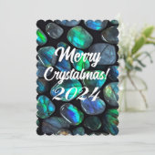 Prettig Crystalmas 2024 Blauwe Labradoriet Kristal Feestdagenkaart (Staand voorkant)