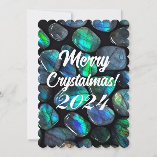 Prettig Crystalmas 2024 Blauwe Labradoriet Kristal Feestdagenkaart (Voorkant)